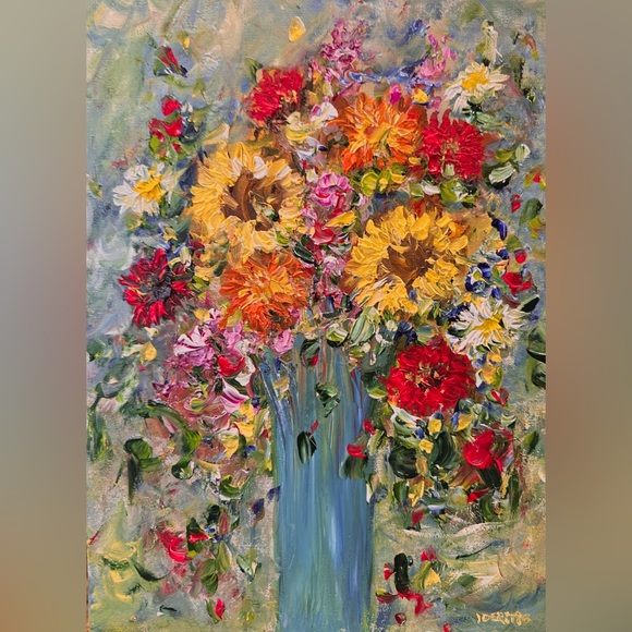 Other - FLORAL PAINTING ORIGINAL ACRYLIC WILDFLOWER PAINTING 16” H x 12” W inch